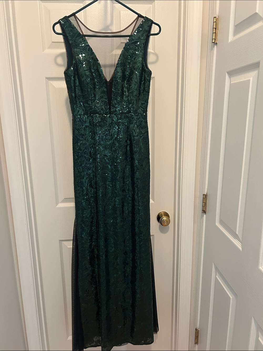 BCBGMaxAzria Emerald Green Sequin Lace V-Neck Gown